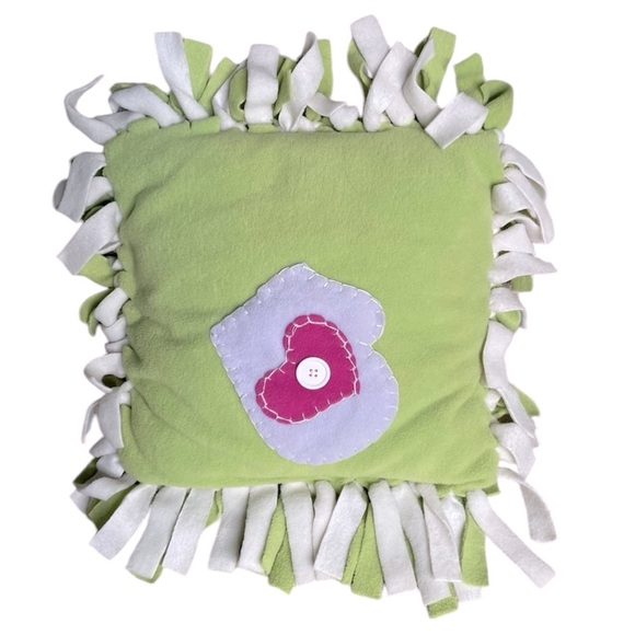 Hand Crafted Holiday Accent Pillows Fringed Fleece Covered with a Mitten Patch - Picture 3 of 5